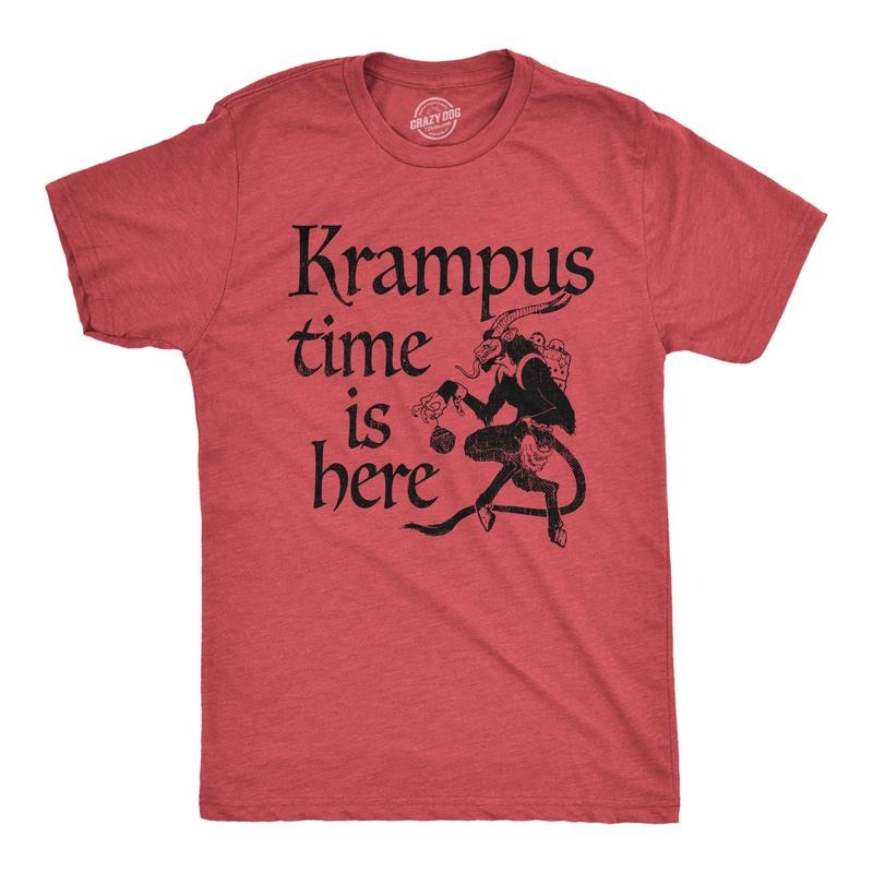Mens Krampus Time Is Here T Shirt Funny Xmas Evil Devil Santa Joke Tee For Guys Mens Funny T Shirts Cool Tees Soft...