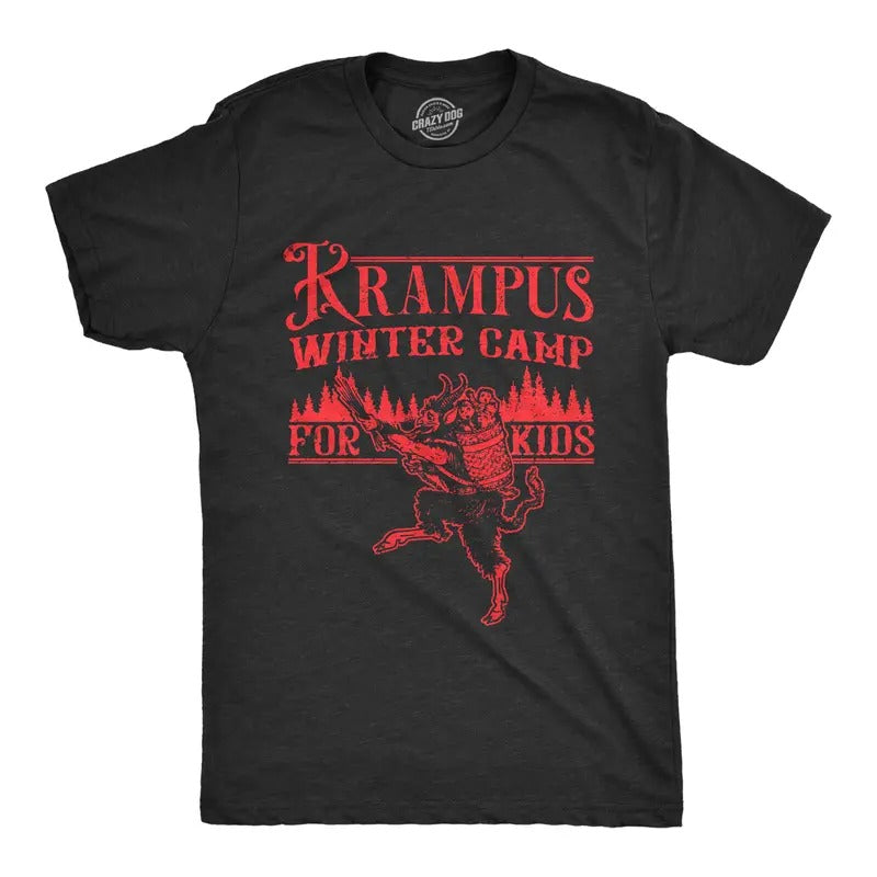 Mens Krampus Winter Camp for Kids T Shirt Funny Xmas Evil Santa Claus Monster Joke Tee for Guys Mens Funny T Shirts Cool...