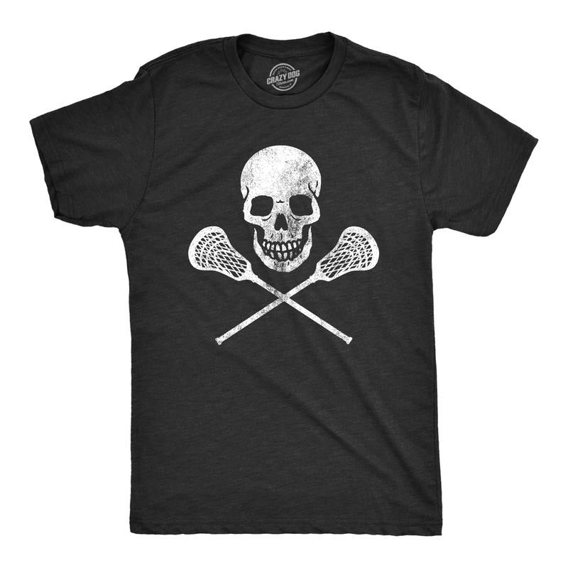 Mens Lacrosse Skull T Shirt Funny Lax Sports Skull And Crossbones Graphic Novelty Tee Mens Funny T Shirts Cool Tees Soft...
