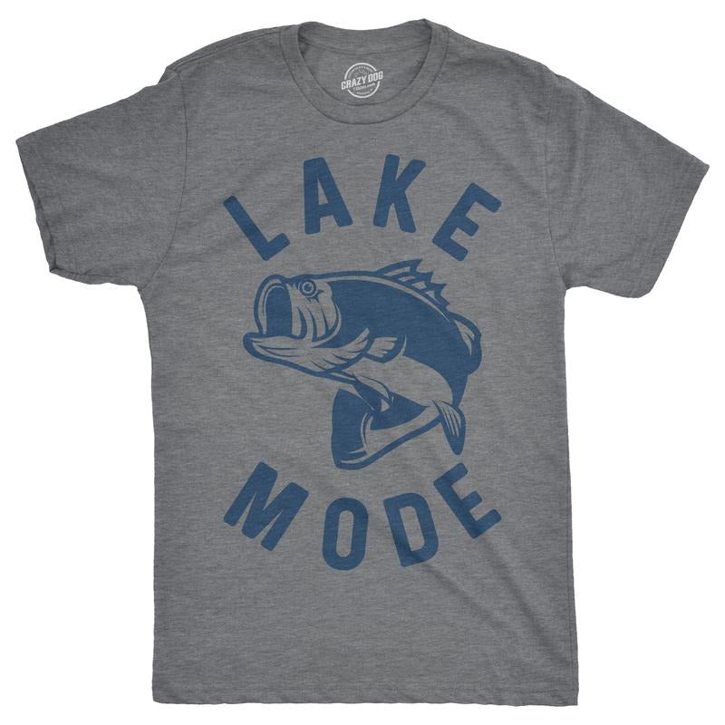 Mens Lake Mode T Shirt Funny Summer Vacation Fishing Tee For Guys Mens Funny T Shirts Cool Tees Soft Stylish Casual...