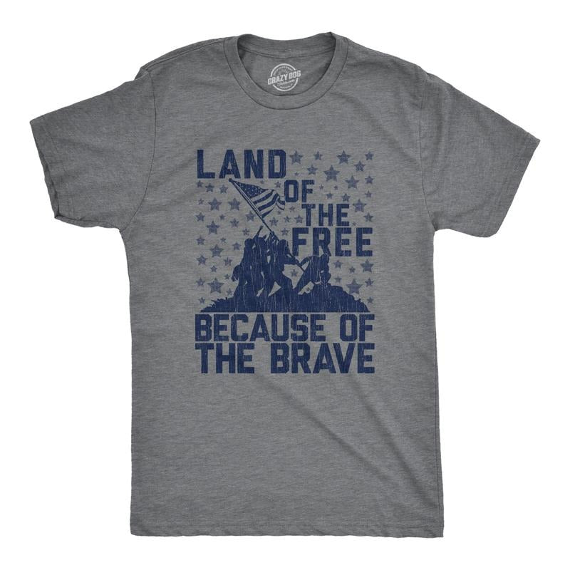 Mens Land Of The Free Because Of The Brave T Shirt Patriotic Memorial Day 4th Of July Tee Mens Funny T Shirts Cool Tees...