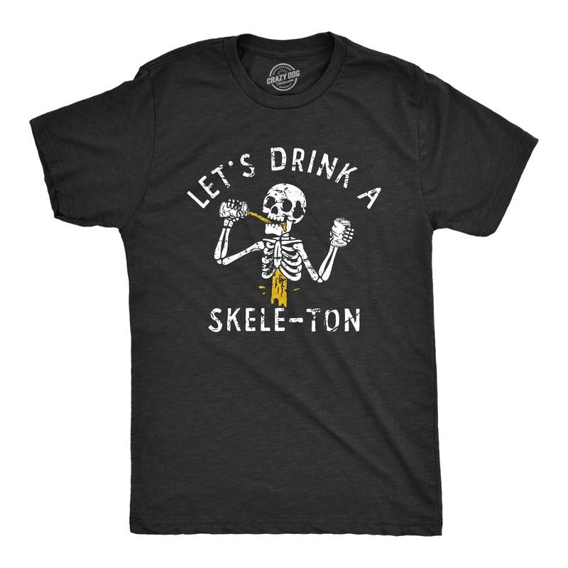 Mens Lets Drink A Skele Ton T Shirt Funny Halloween Party Skeleton Drinking Tee For Guys Mens Funny T Shirts Cool Tees...
