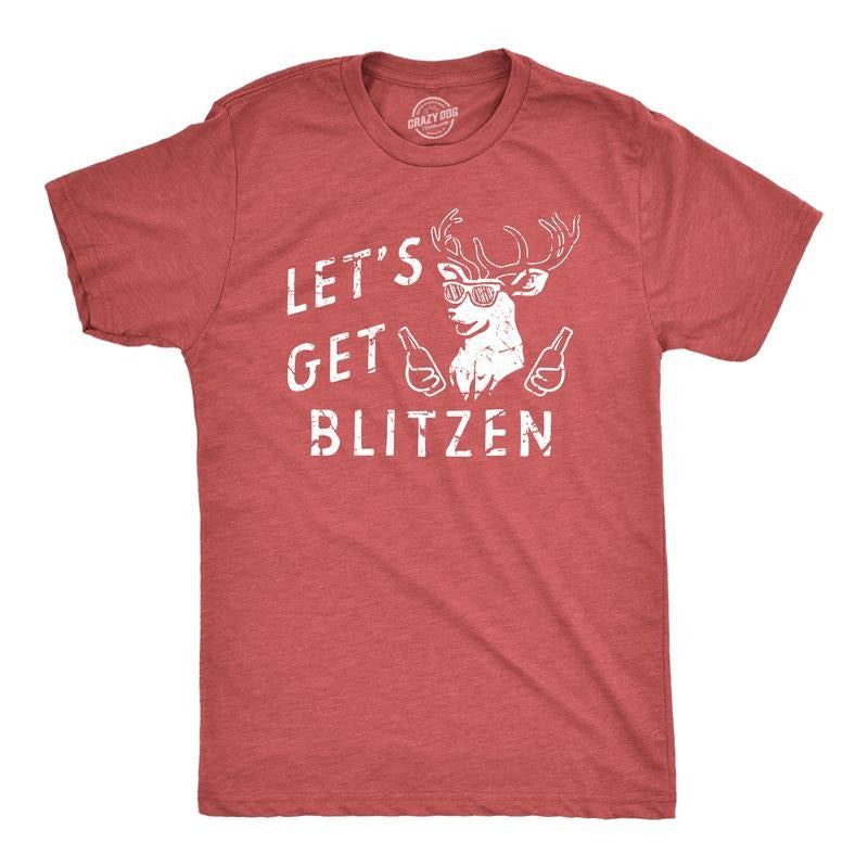 Mens Lets Get Blitzen T Shirt Funny Xmas Partying Drinking Santas Reindeer Tee For Guys Mens Funny T Shirts Cool Tees...