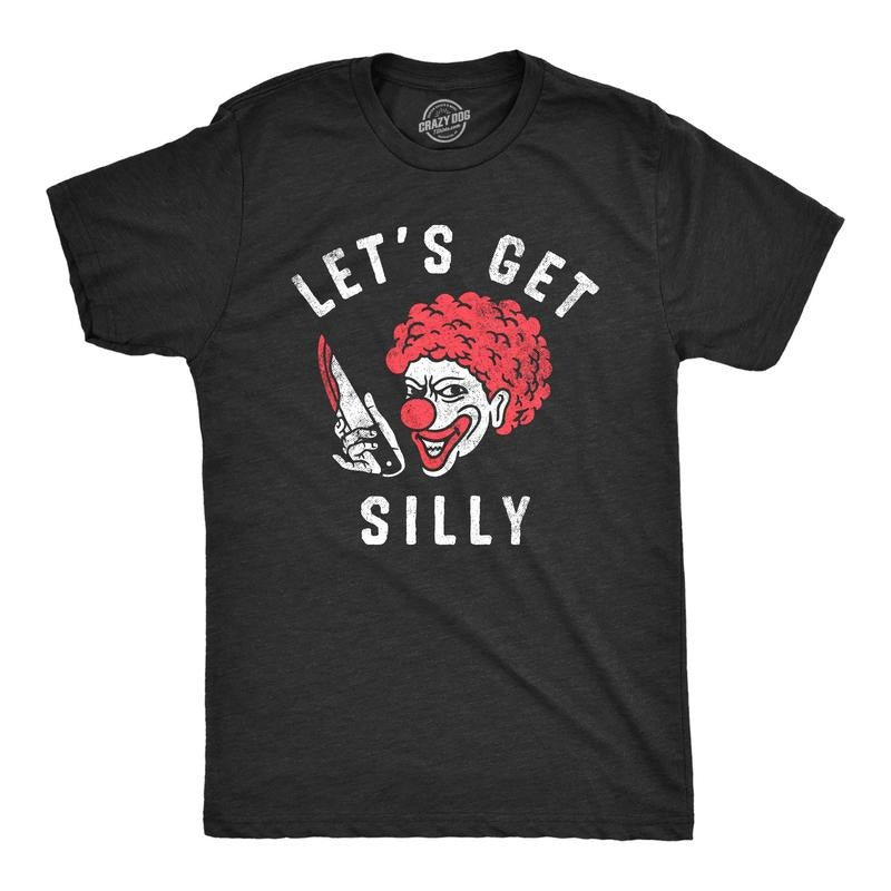 Mens Lets Get Silly T Shirt Funny Halloween Creepy Killer Clown Joke Tee for Guys Mens Funny T Shirts Cool Tees Soft...