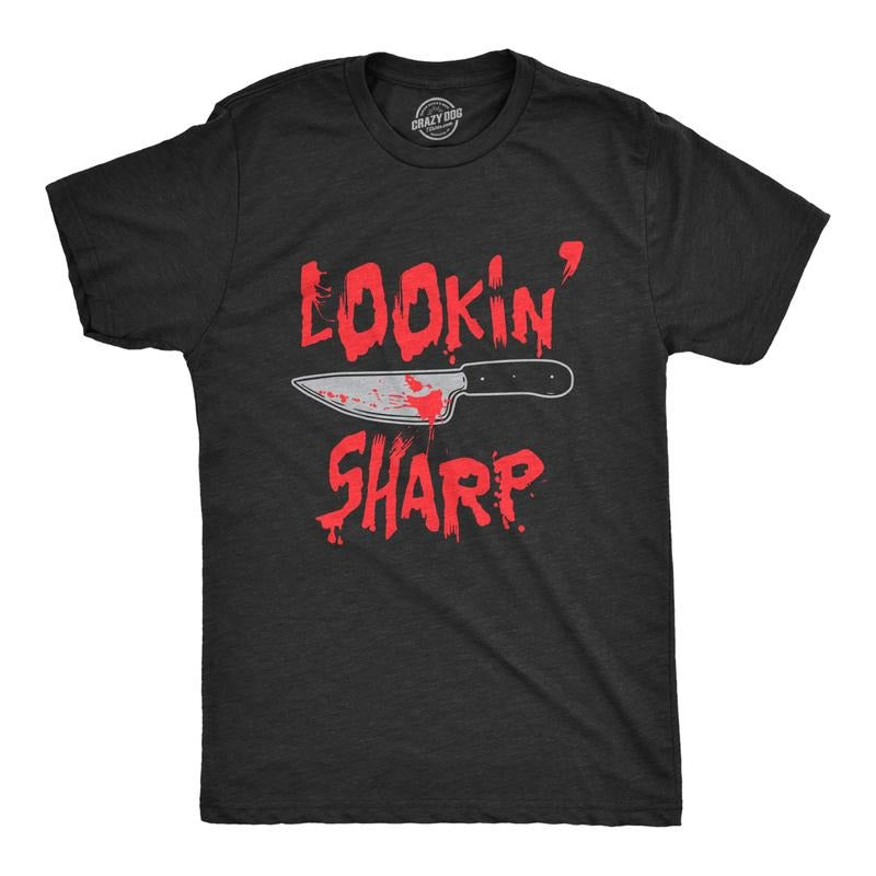 Mens Lookin Sharp T Shirt Funny Scary Bloody Butcher Knife Tee For Guys Mens Funny T Shirts Cool Tees Soft Stylish Casual...