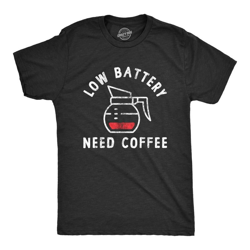 Mens Low Battery Need Coffee T Shirt Funny Sarcastic Low Power Bar Tee for Guys Mens Funny T Shirts Cool Tees Soft...
