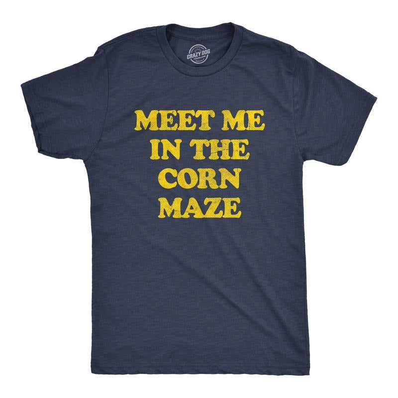 Mens Meet Me In The Corn Maze T Shirt Funny Halloween Fall Season Lovers Tee For Guys Mens Funny T Shirts Cool Tees Soft...