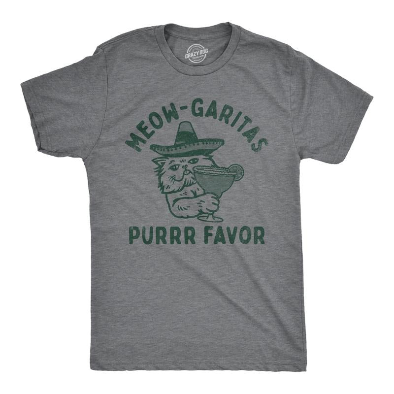 Mens Meow Garitas Purrr Favor T Shirt Funny Kitten Lovers Mixed Cocktail Drinking Joke Tee For Guys Mens Funny T Shirts...
