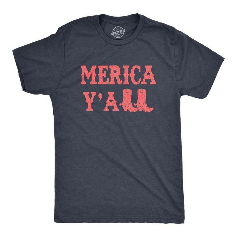 Mens Merica Yall T Shirt Funny Cool Fourth Of July Party Patriotic Cowboy Tee For Guys Mens Funny T Shirts Cool Tees Soft...