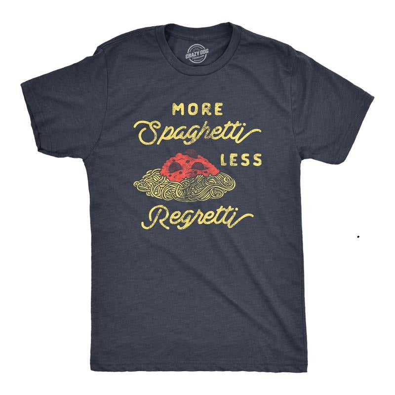 Mens More Spaghetti Less Regretti T Shirt Funny Italian Food Pasta Lovers Tee for Guys Mens Funny T Shirts Cool Tees Soft...