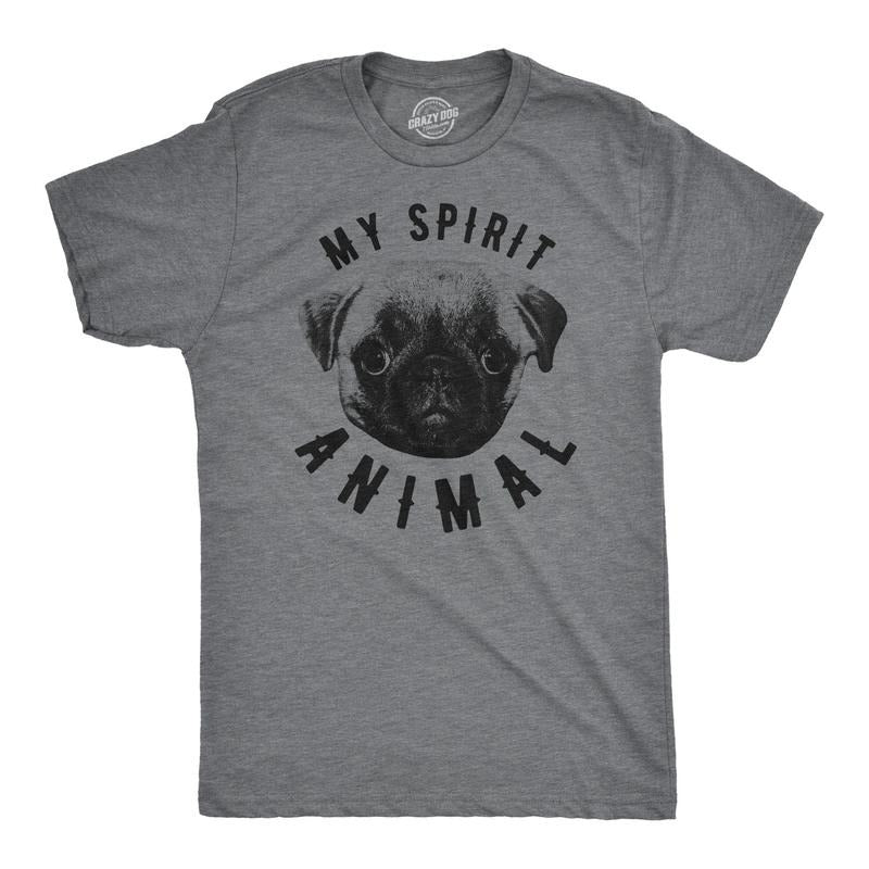 Mens My Spirit Animal is a Pug T Shirt Funny Dog Shirt Nerdy Mom Tee Mens Funny T Shirts Cool Tees Soft Stylish Casual...