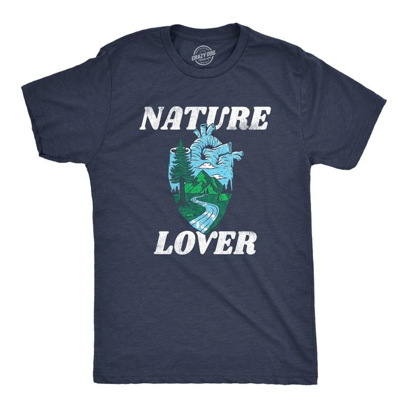 Mens Nature Lover T Shirt Funny Cool Outdoors Hiking Camping Heart Tee For Guys Mens Funny T Shirts Cool Slimming Tees...