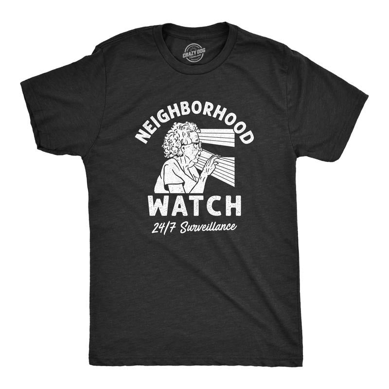 Mens Neighborhood Watch T Shirt Funny Elderly Lookout Surveillance Joke Tee For Guys Mens Funny T Shirts Cool Tees Soft...