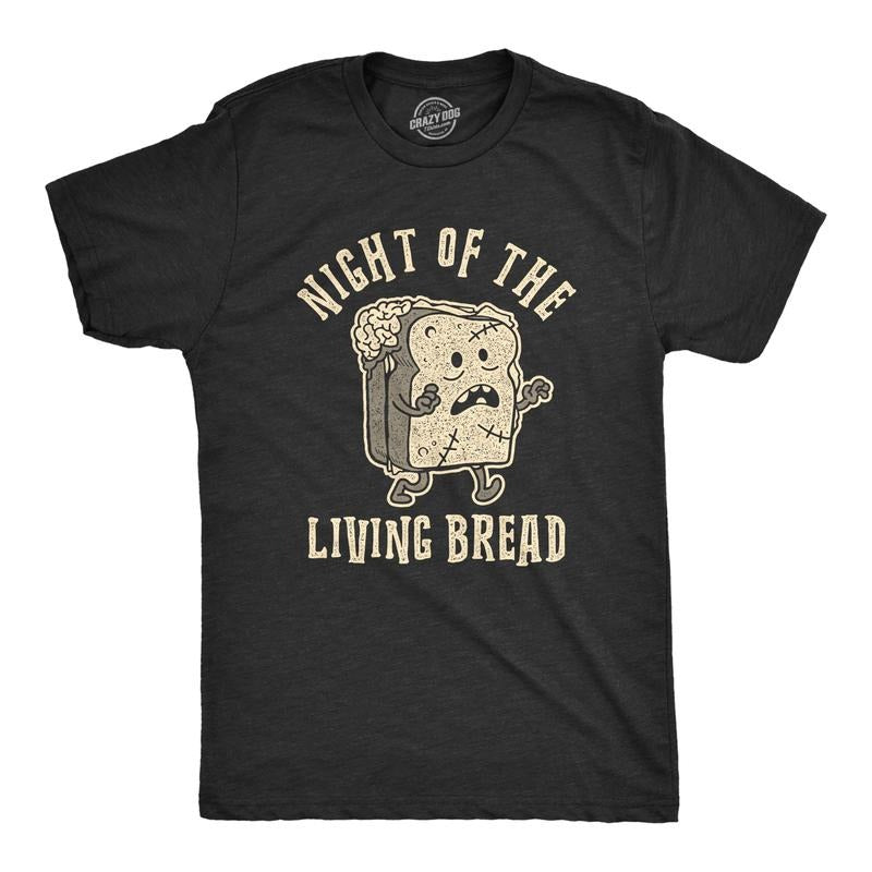 Mens Night Of The Living Bread T Shirt Funny Halloween Zombie Carbs Graphic Tee Mens Funny T Shirts Cool Tees Soft...