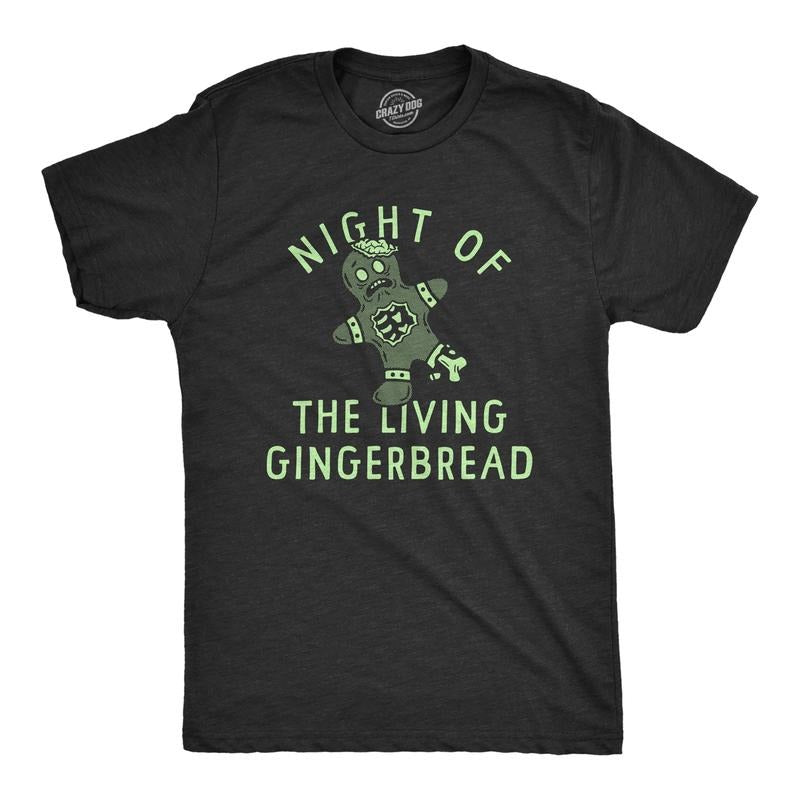 Mens Night Of The Living Gingerbread T Shirt Funny Spooky Dead Xmas Cookie Tee For Guys Mens Funny T Shirts Cool Tees...