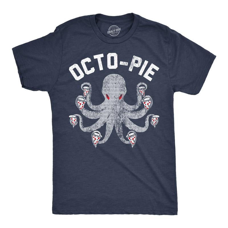 Mens Octo Pie T Shirt Funny Pizza Lovers Octopus Joke Tee For Guys Mens Funny T Shirts Cool Tees Soft Stylish Casual...