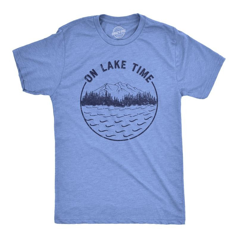 Mens On Lake Time T Shirt Cool Outdoor Camping Tee for Guys Mens Funny T Shirts Cool Tees Soft Stylish Casual Menswear...