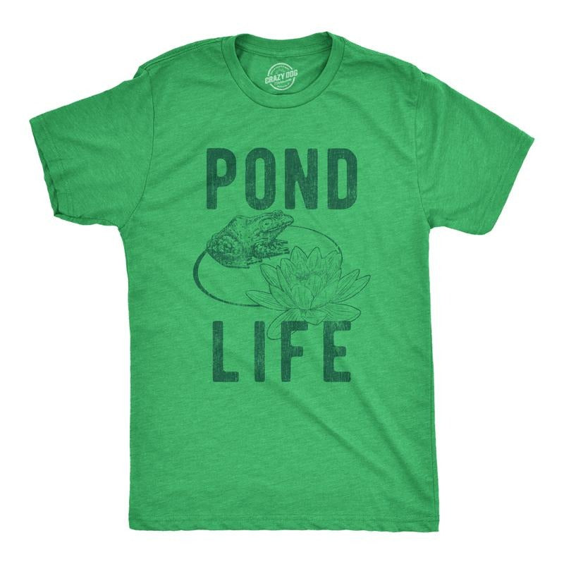 Mens Pond Life Graphic T Shirt Funny Summer Toad Frog Lilypad Novelty Graphic Tee Mens Funny T Shirts Cool Tees Soft...