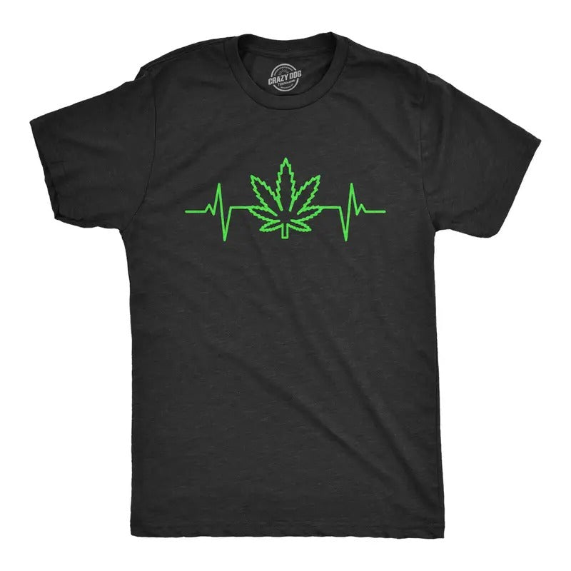 Mens Pot Leaf Heart Beat T Shirt Funny Cool Pulse Monitor 420 Weed Tee For Guys Hoodie, Sweatshirt | TeeBloomCo.com