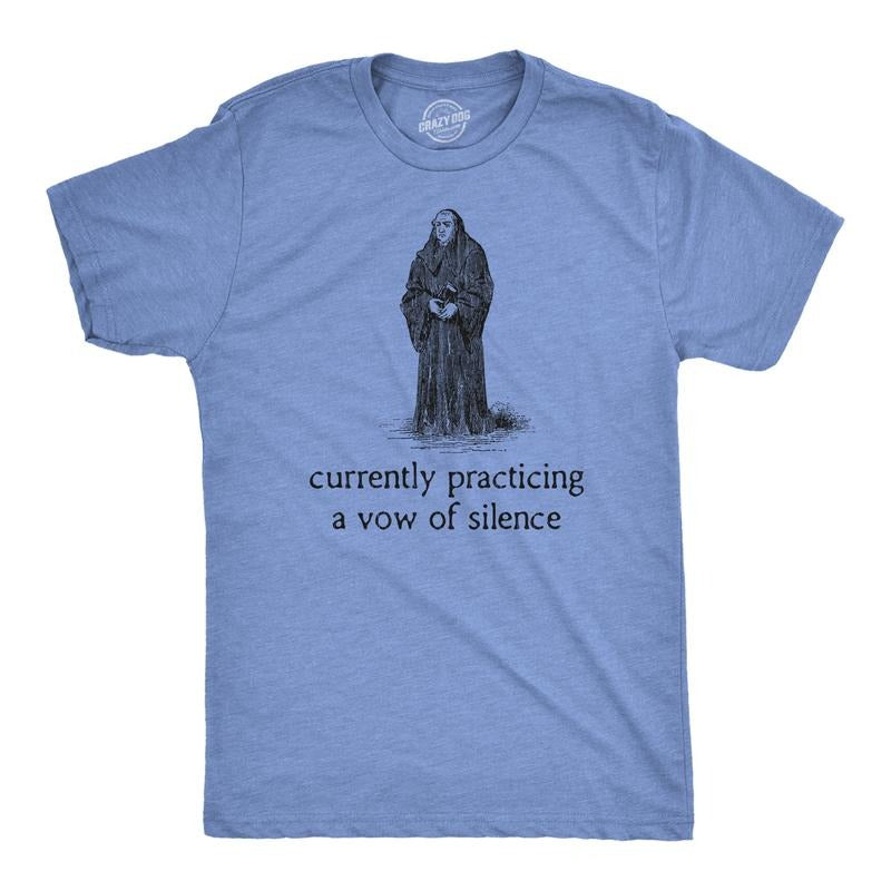Mens Practicing A Vow Of Silence T Shirt Funny Monk Quiet Tee For Guys Mens Funny T Shirts Cool Tees Soft Stylish Casual...