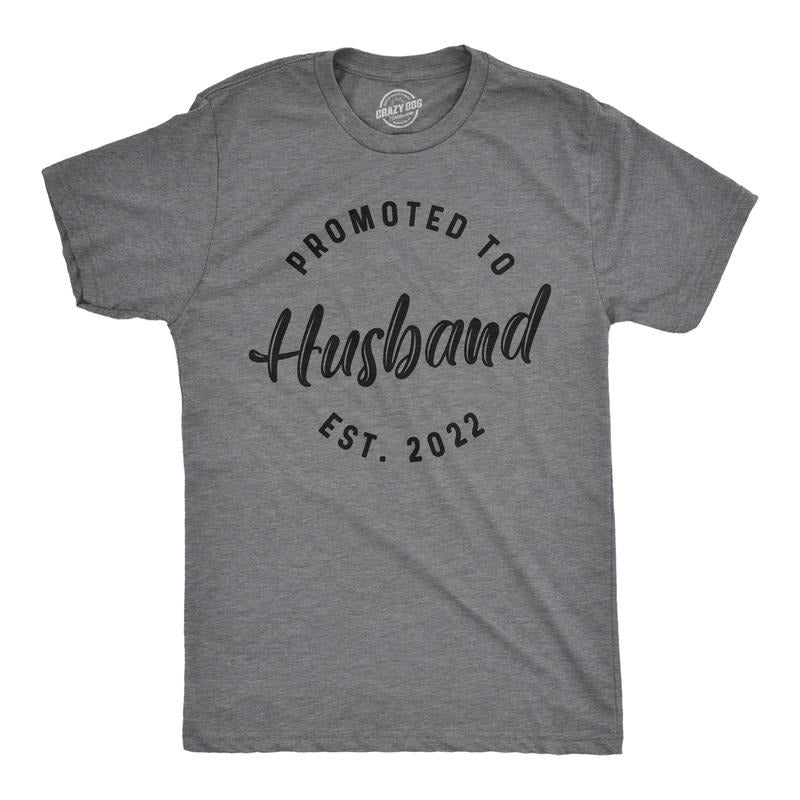 Mens Promoted To Husband Est. 2023 or 2022 Tshirt Funny Wedding Engagement Graphic Tee Mens Funny T Shirts Cool Tees Soft...