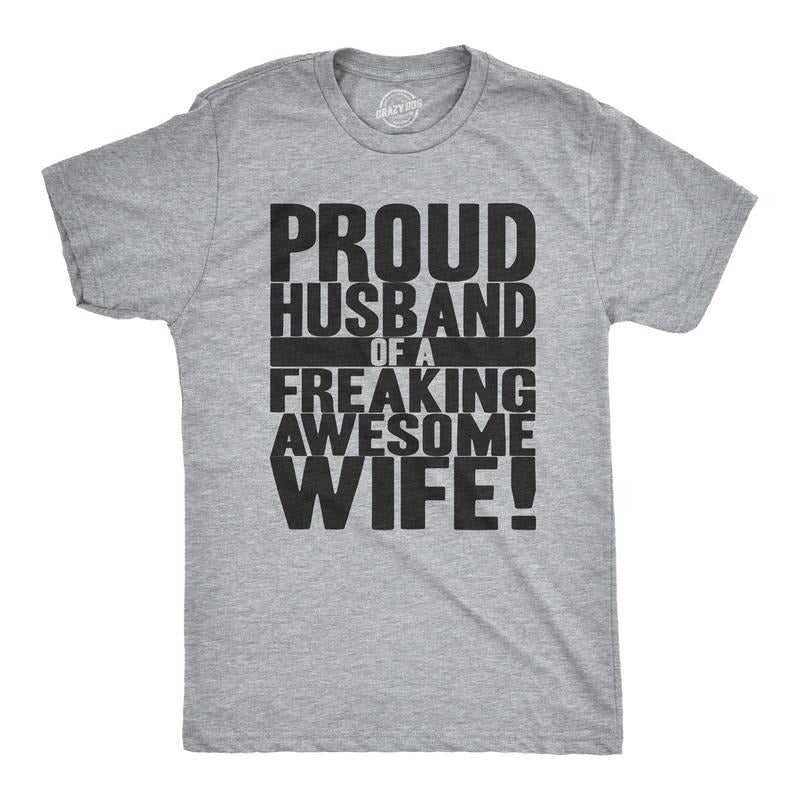 Mens Proud Husband of a Freaking Awesome Wife Funny Married T shirt Mens Funny T Shirts Cool Tees Soft Stylish Casual...