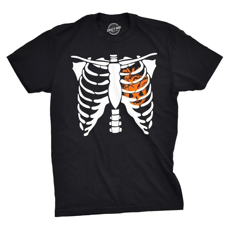 Mens Pumpkin Heart Skeleton Rib Cage Tee Funny Halloween Jack-O-Lantern Tee Mens Funny T Shirts Cool Tees Soft Stylish...