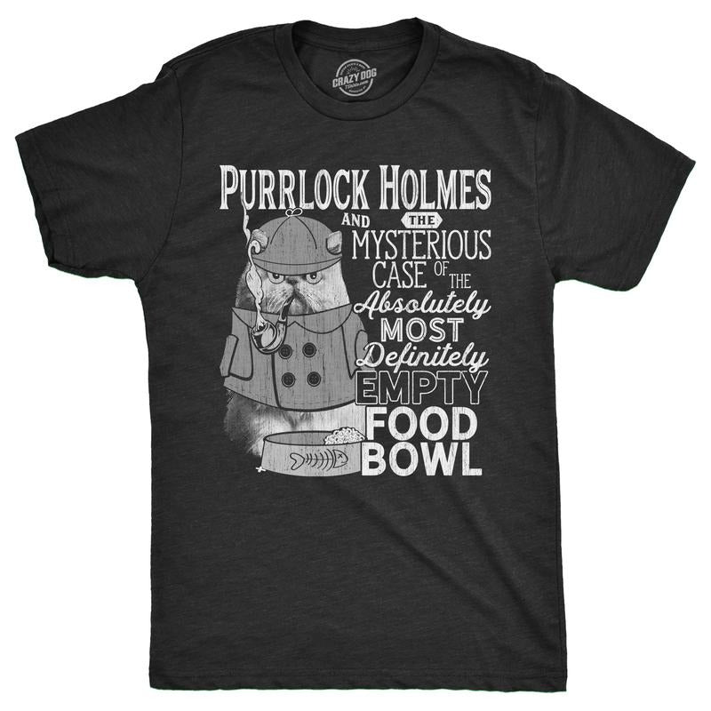 Mens Purrlock Holmes T Shirt Funny Kitty Cat Private Detective Joke Tee For Guys Mens Funny T Shirts Cool Tees Soft...