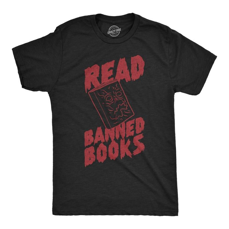 Mens Read Banned Books Funny T Shirt Awesome Reading Lovers Graphic Tee Mens Funny T Shirts Cool Tees Soft Stylish Casual...