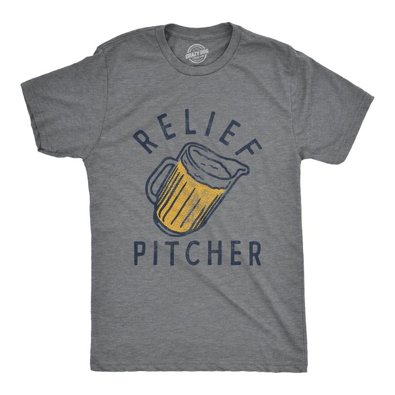 Mens Relief Pitcher T Shirt Funny Sarcastic Beer Lovers Drinking Joke Novelty Tee for Guys Mens Funny T Shirts Cool Tees...
