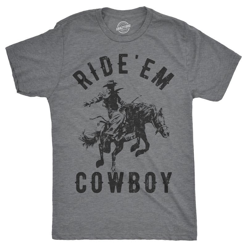 Mens Ride 'Em Cowboy T Shirt Funny Western Tee For Guys Mens Funny T Shirts Cool Tees Soft Stylish Casual Menswear...