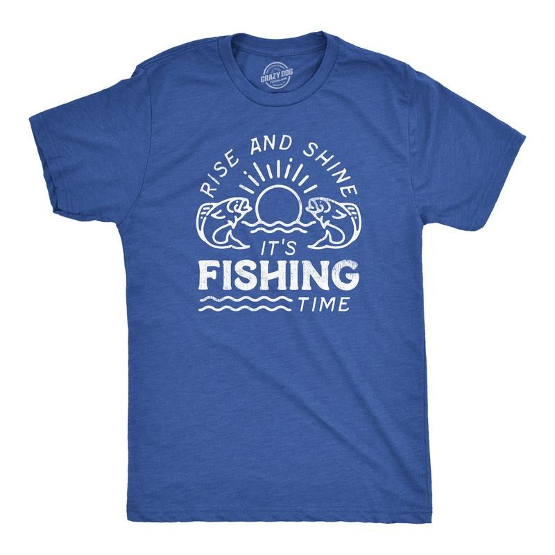 Mens Rise And Shine Its Fishing Time T Shirt Funny Fisherman Tee For Guys Mens Funny T Shirts Cool Tees Soft Stylish...