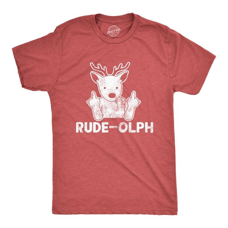 Mens Rude-olph T Shirt Funny Christmas Rudolph The Reindeer Middle Finger Tee Mens Funny T Shirts Cool Tees Soft Stylish...