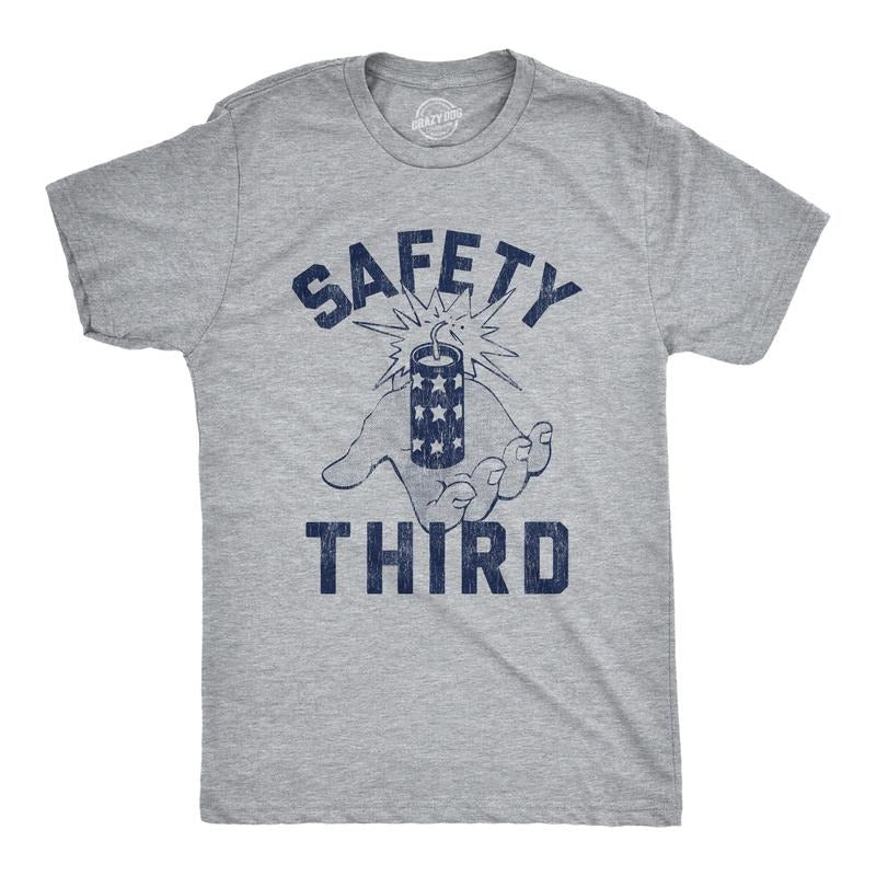 Mens Safety Third T Shirt Funny 4th of July Fireworks Show Summer Graphic Novelty Tee Mens Funny T Shirts Cool Tees Soft...