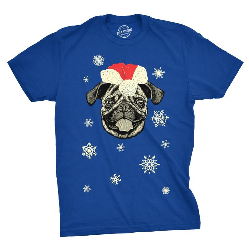 Mens Santa Pug Ugly Christmas Sweater Holiday T Shirt Mens Funny T Shirts Cool Tees Soft Stylish Casual Menswear...