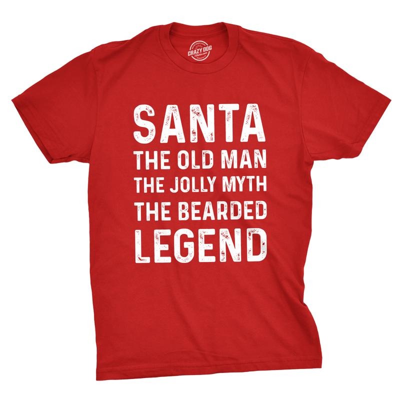 Mens Santa The Old Man The Jolly Myth The Bearded Legend T Shirt Funny Christmas Party Tee Mens Funny T Shirts Cool Tees...