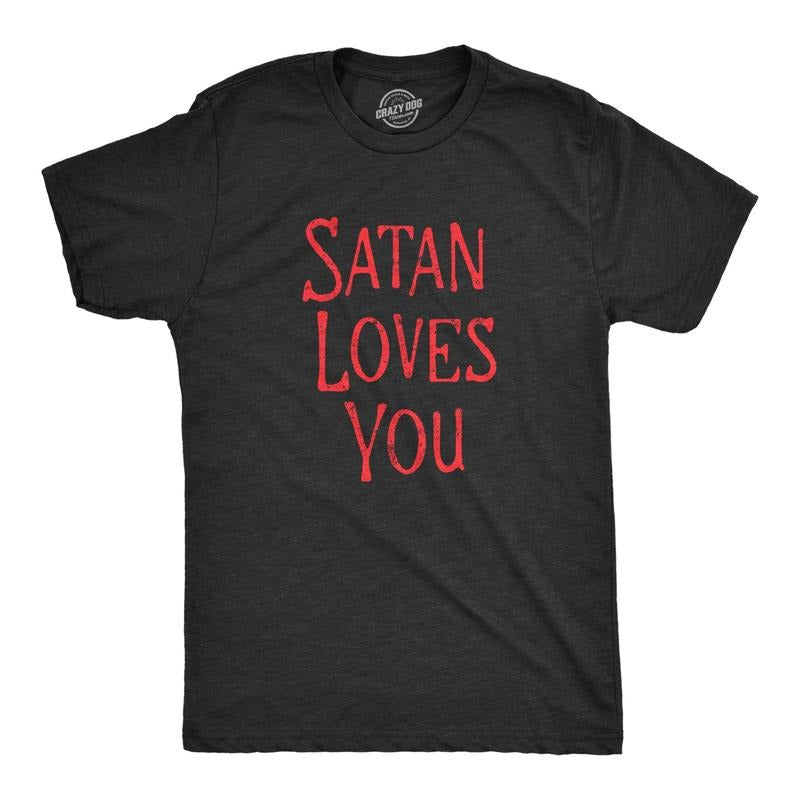 Mens Satan Loves You T Shirt Funny Devil Joke Tee For Guys Mens Funny T Shirts Cool Tees Soft Stylish Casual Menswear...