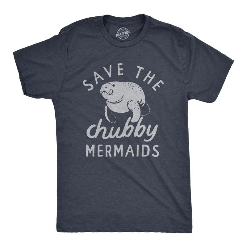 Mens Save The Chubby Mermaids T Shirt Funny Cute Manitee Preservation Tee For Guys Mens Funny T Shirts Cool Tees Soft...