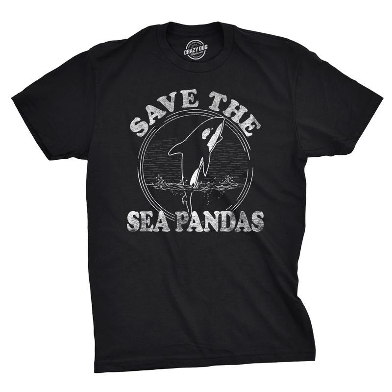 Mens Save The Sea Pandas Funny Whale Orca Dolphin Ocean Life T shirt Mens Funny T Shirts Cool Tees Soft Stylish Casual...