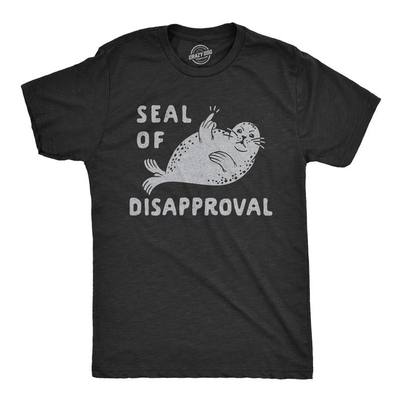Mens Seal Of Disapproval Tshirt Funny Sea Lion Middle Finger Graphic Novelty Tee Mens Funny T Shirts Cool Slimming Tees...