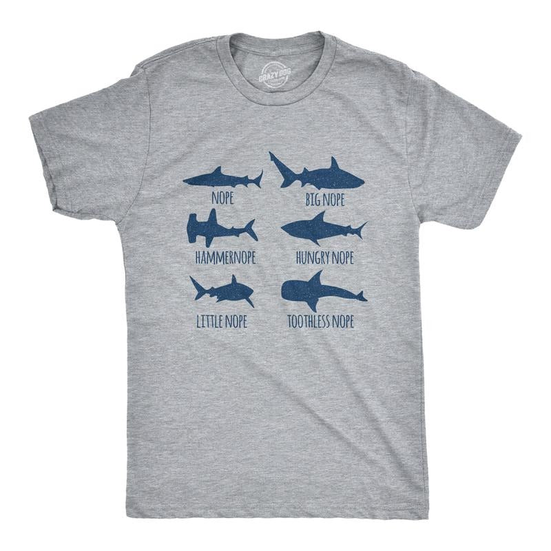 Mens Shark Nope T Shirt Funny Fear Of Sharks Breeds Graphic Novelty Tee For Guys Mens Funny T Shirts Cool Tees Soft...