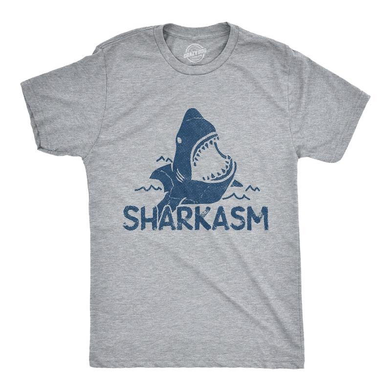 Mens Sharkasm T Shirt Funny Sarcastic Shark Summer Vacation Graphic Novelty Tee Mens Funny T Shirts Cool Tees Soft...