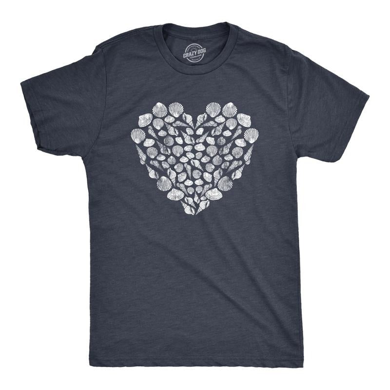 Mens Shell Heart Tshirt Cute Beach Lover Tropical Vacation Ocean Graphic Tee Mens Funny T Shirts Cool Slimming Tees with...