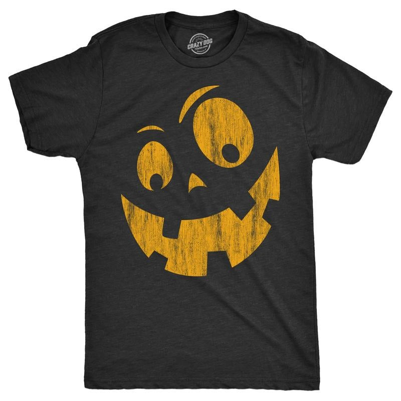 Mens Silly Jack Pumpkin T Shirt Funny Halloween Jack O Lantern Goofy Smile Tee For Guys Mens Funny T Shirts Cool Tees...