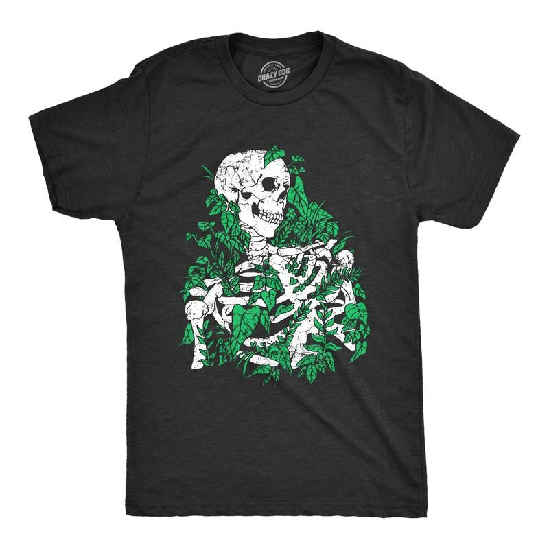 Mens Skeleton Overgrown Plants T Shirt Funny Death Nature Lovers Tee for Guys Mens Funny T Shirts Cool Tees Soft Stylish...