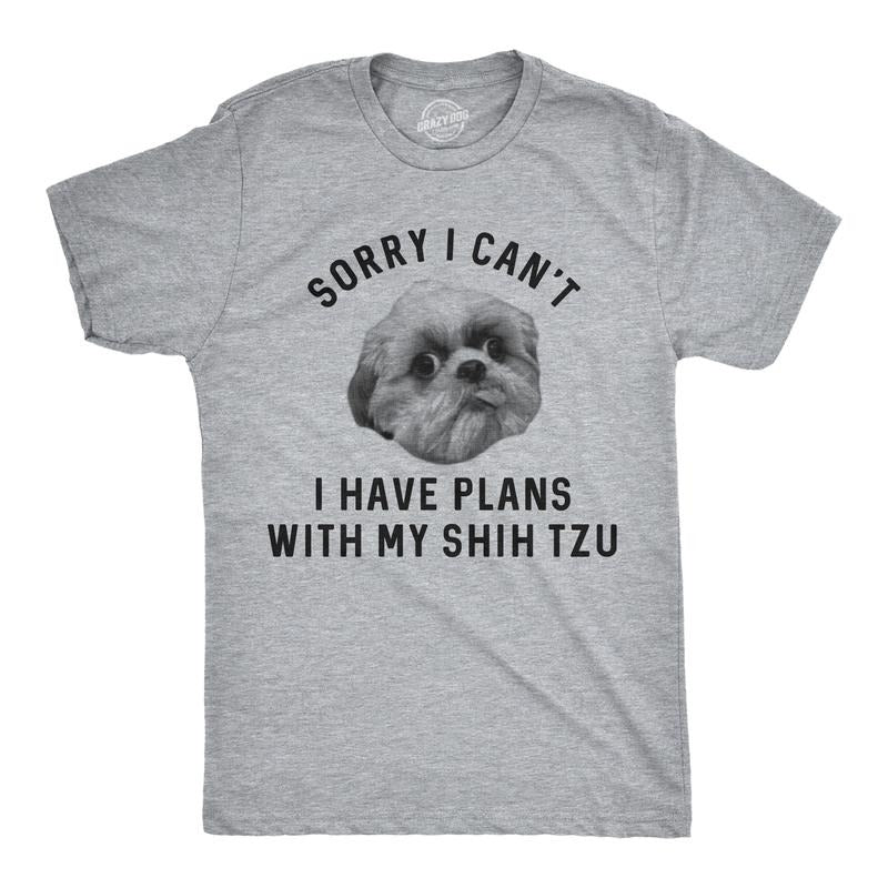 Mens Sorry I Can't I Have Plans With My Shih Tzu T Shirt Funny Pet Puppy Animal Lover Novelty Tee Mens Funny T Shirts...