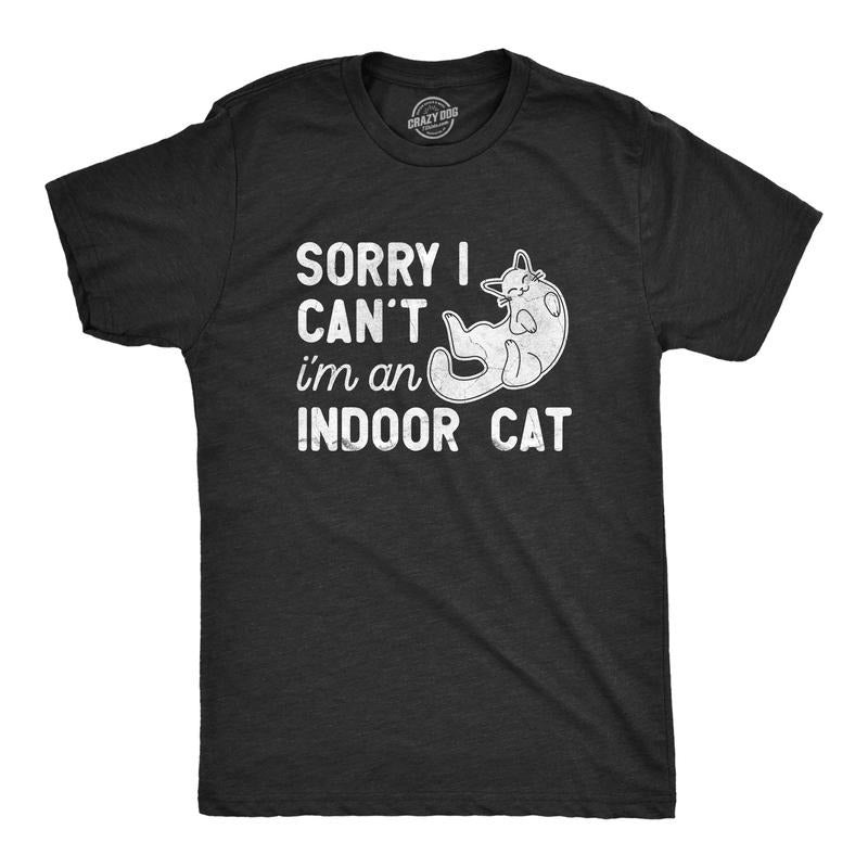 Mens Sorry I Cant Im An Indoor Cat T Shirt Funny Cute Introverted Kitten Tee For Guys Hoodie, Sweatshirt | TeeBloomCo.com
