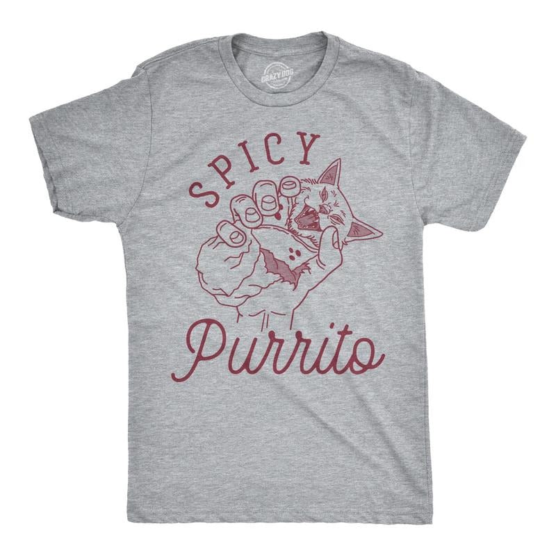 Mens Spicy Purrito Tshirt Funny Cat Burrito Cute Food Tee Hoodie, Sweatshirt | TeeBloomCo.com