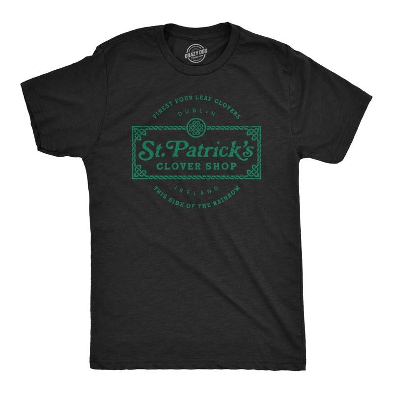 Mens St. Patricks Clover Shop T Shirt Funny Saint Paddy's Day Parade Graphic Novelty Tee For Guys Mens Funny T Shirts...