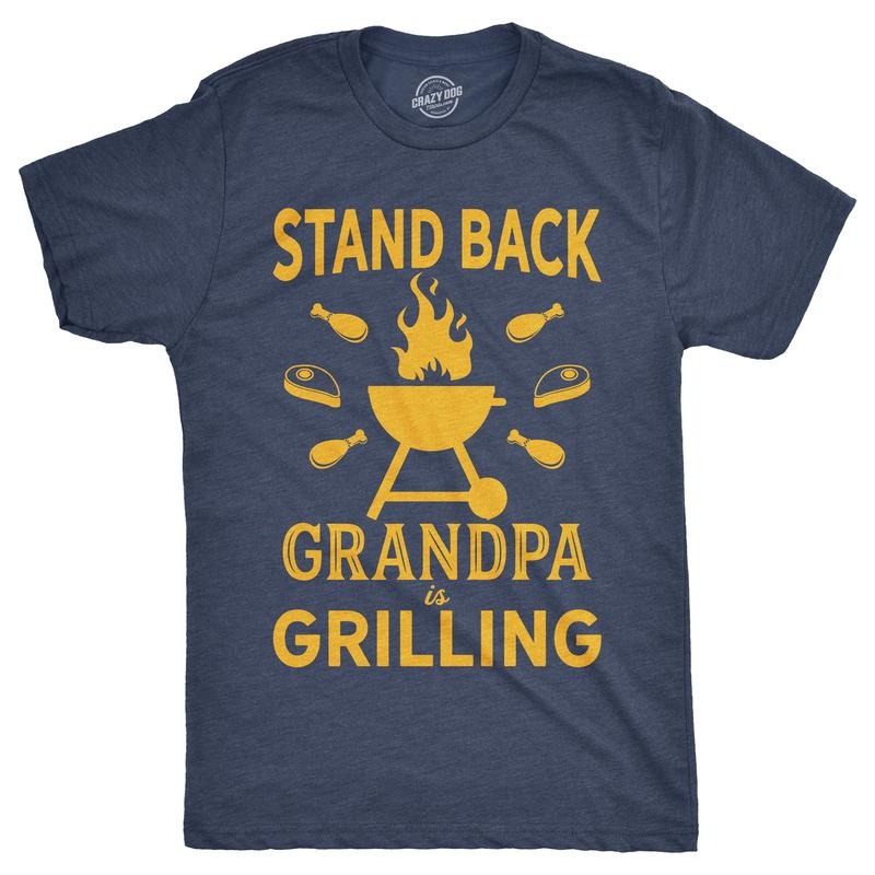 Mens Stand Back Grandpa Is Grilling T shirt Funny Fathers Day BBQ Tee for Guys Mens Funny T Shirts Cool Tees Soft Stylish...